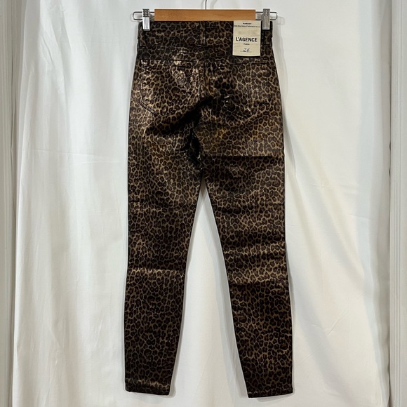 L'AGENCE Margot High Rise Foil Cheetah Print Skinny Jeans Black Size 24 NWT - Picture 10 of 14